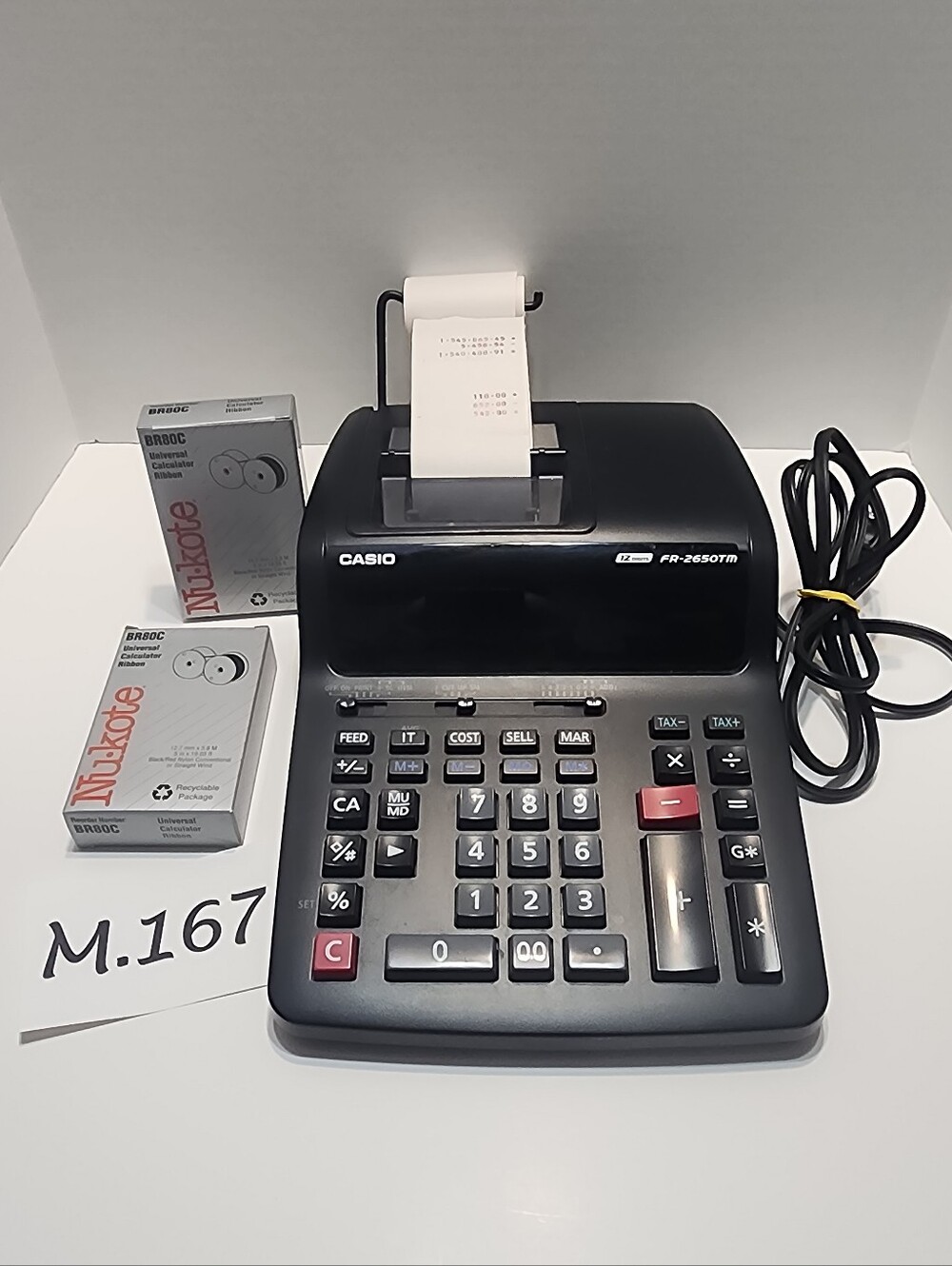 M.167- Casio FR-2650TM 2-Color  Desktop Printing Calculator and 2  ribbons, USED